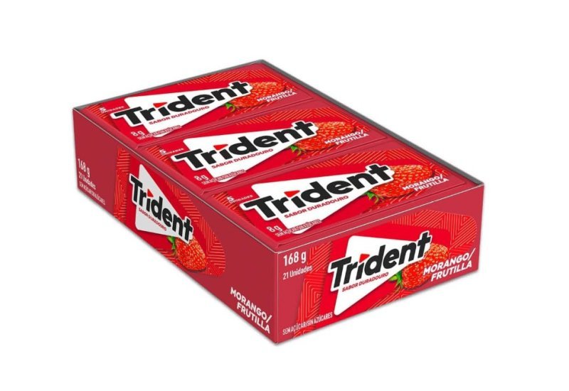 Cx Goma de Mascar Trident Morango Sem Açúcar 21 un. 8g