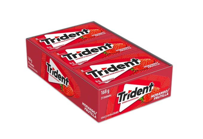 Caixa Goma de Mascar Trident Morango Sem Açúcar 21 un. 8g + Frete Grátis
