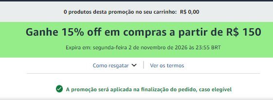 CUPOM AMAZON PRIME - 15% off em compras a partir de R$ 150