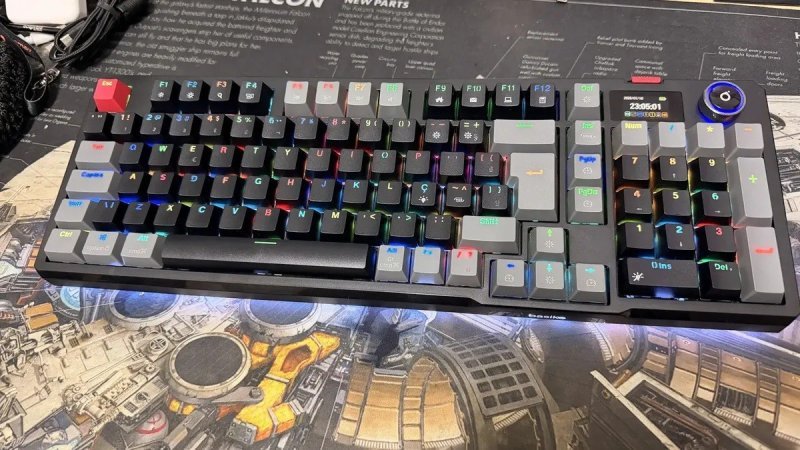 Teclado Mecânico Sem Fio Com Tela, Tri-Mode Bt5.0/2.4 G/Usb-C, Rgb Teclado Gamer Hot Swap Com Personalizável E Anti Ghosting