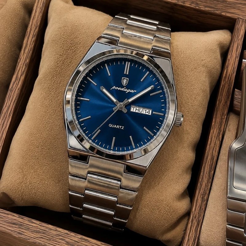 Relógio Poedagar Classic 930 Masculino Quartzo Fundo Azul