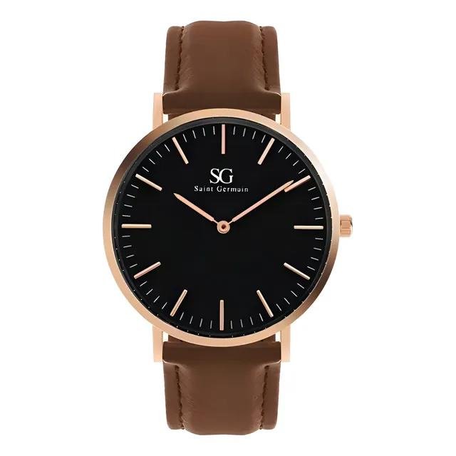 Relógio Minimalista De Couro Bronx Black Rosé Gold 40mm