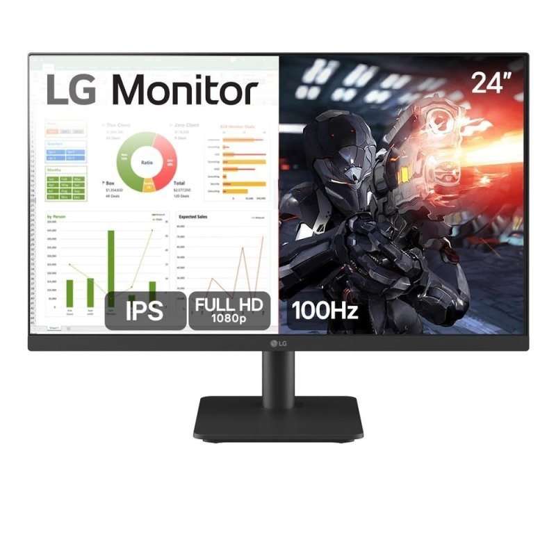 Monitor Lg 24” Ips 100Hz Full Hd Hdmi 2x, Preto 24Ms500