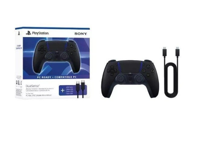 Controle Sem Fio Sony DualSense, Bluetooth, PS5 e PC, Incluso Cabo USB, Midnight Black