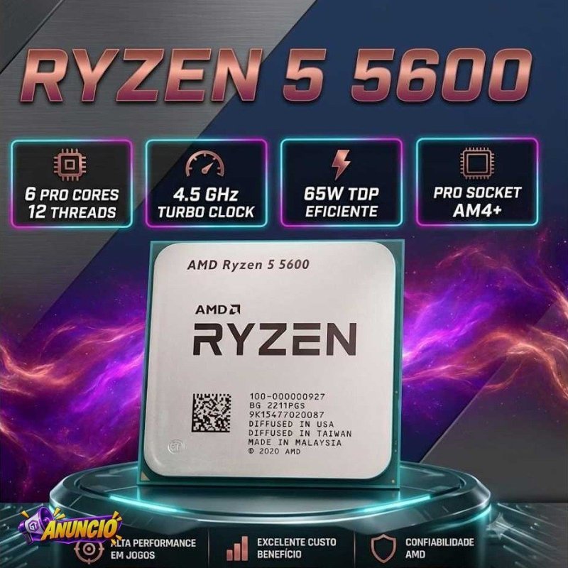 Processador AMD Ryzen 5 5600 AM4 6 Núcleos 12 Threads