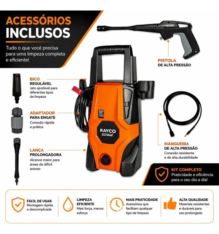 Lavadora de Alta Pressão Rayco Easywork 105 Bar 1.6kW 6.3l/min