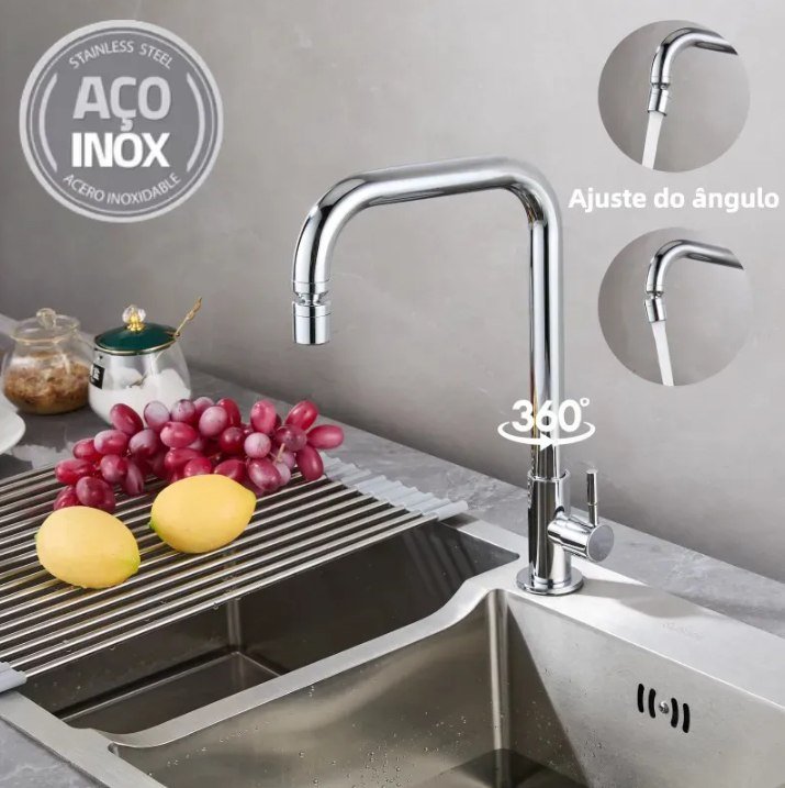 Torneira Para Cozinha Cromada Bica Alta Monocomando Arejador Giratória 360° Bancada