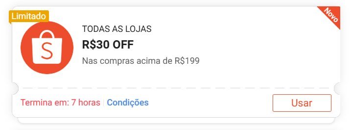 Cupom Shopee R$30 OFF em R$199
