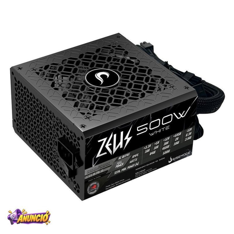 Fonte Gamer Rise Mode Zeus, 500W, PFC Ativo, Preto - RM-PSU-01-WT-500
