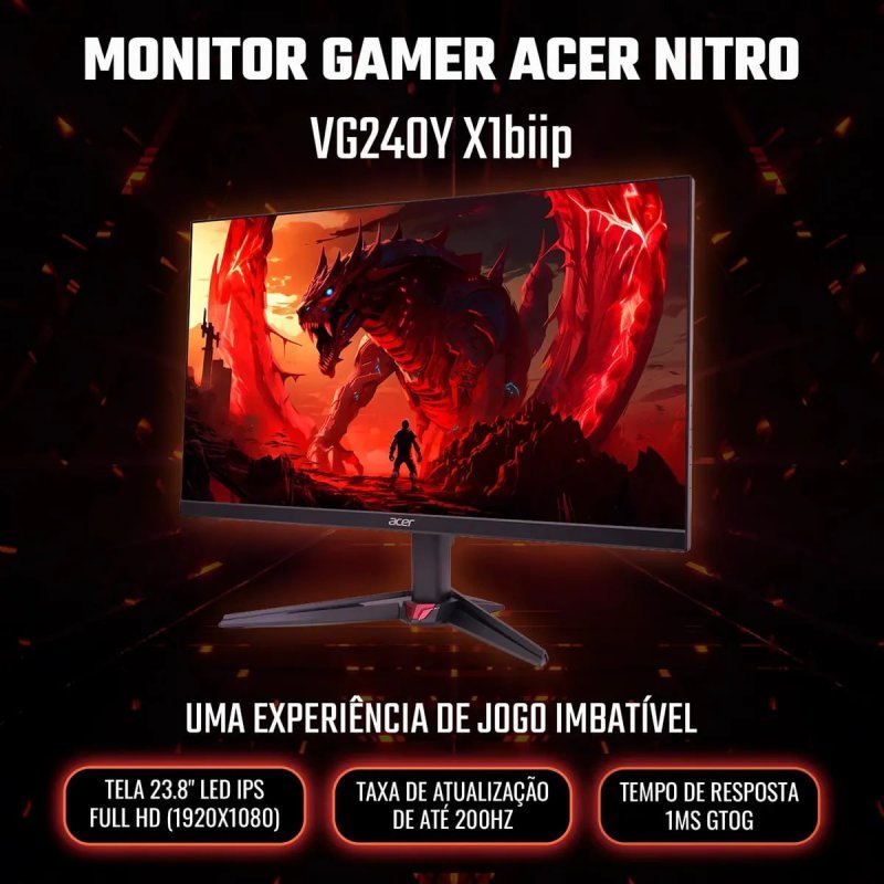 Monitor Gamer 23.8" Acer Nitro VG0 com Tela Full HD 200Hz IPS