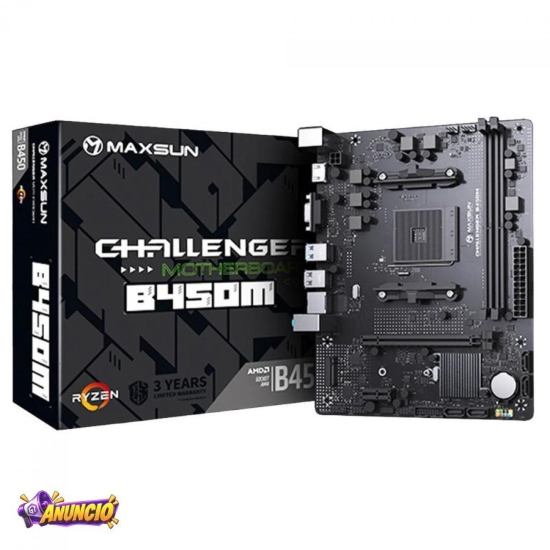 Placa Mãe MAXSUN B450M MS-Challenger, Chipset B450, AMD AM4, mATX, DDR4, Preta