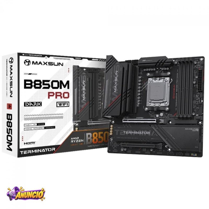 Placa Mãe Maxsun Terminator B850M Pro Dark WiFi, Chipset B850, AMD AM5, mATX, DDR5