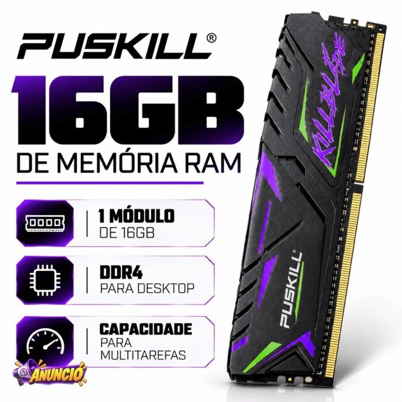 Memória RAM Puskill 16GB DDR4 3200MHz Com Dissipador Para PC Desktop