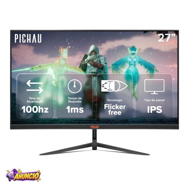 Monitor Gamer Pichau Athen V3S, 27 Pol, IPS, FHD, 1ms, 100Hz, HDMI/VGA, PG-ATH27V3S-BL02