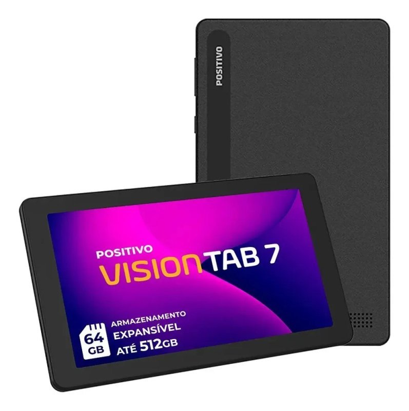 Tablet Positivo Vision Tab 7 Processador Octa-Core 3Gb Ram 64Gb Armazenamento Tela 7” Ips Bateria 3100mAh, Android 14 Go, Wi-fi Preto