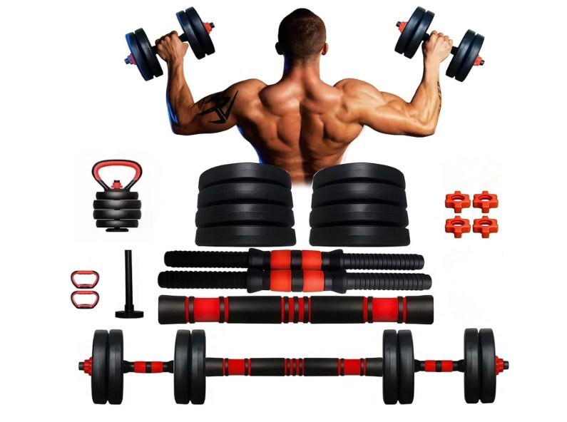 Kit Halteres Ajustáveis 15kg 6 em 1 com Barras, Anilhas e Kettlebell Multifuncional