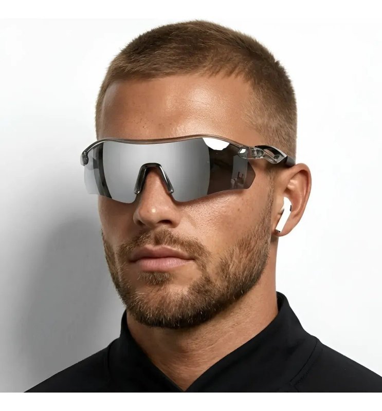 Óculos Esportivo De Sol Corrida Bike Baixa Beach Tenis Uv400 Cinza Prata Espelhado