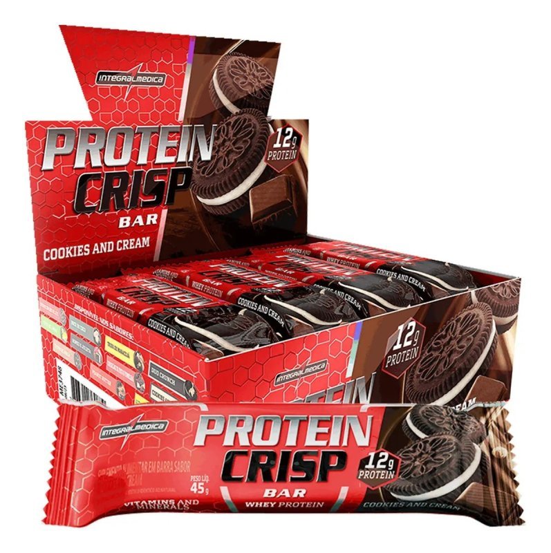 Barra de Proteína Whey Crisp Bar Cookies & Cream 12un Integralmedica