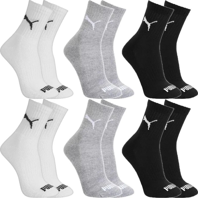 Kit 6 Pares Meias Puma Algodão Cano Médio Alto Atoalhado 2 Pretas, 2 Cinzas E 2 Brancas GG - 44 A 46