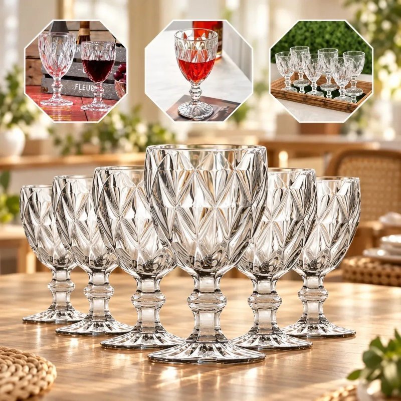 Jogo de 6 Taças Diamond Luxo em Vidro 330 mL para Vinho e Água