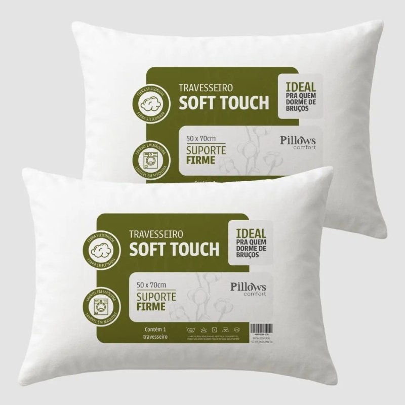 Kit 2 Travesseiros Antialérgico Soft Coton 50x70cm Branco