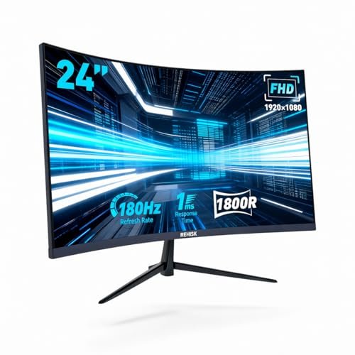 Monitor Gamer Curvo 24” FHD 180Hz 1ms, Tela 1800R, FreeSync e G-Sync Compatível, Alto-Falantes Integrados, HDMI 2.0, DP 1.4, VESA e Luz Azul