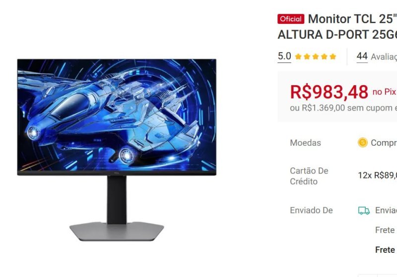 Monitor Gamer TCL 25" QD-Mini LED 300Hz 1ms