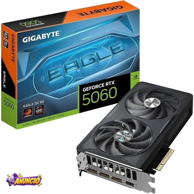 Placa de Vídeo NVIDIA GeForce GIGABYTE RTX 5060 Eagle OC 8GB GDDR7 128bit - 9VN5060EO-00-G10