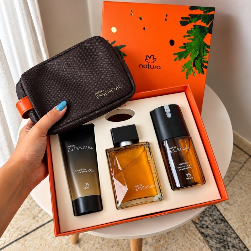 Kit Natura Essencial (Perfume 100ml + Desodorante Corporal 100ml + Shower Gel 100g + Necessaire) + Frete Grátis