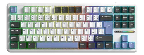 Teclado Mecânico Aula F87 Sem Fio Azul Marinho Hotswap Abnt2