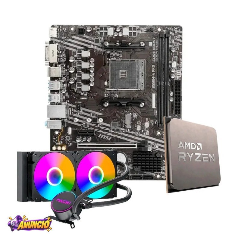 Placa Mãe MSI B550M A Pro com Processador AMD Ryzen 7 5700X e Water Cooler Mach1 Logic RGB 240Mm