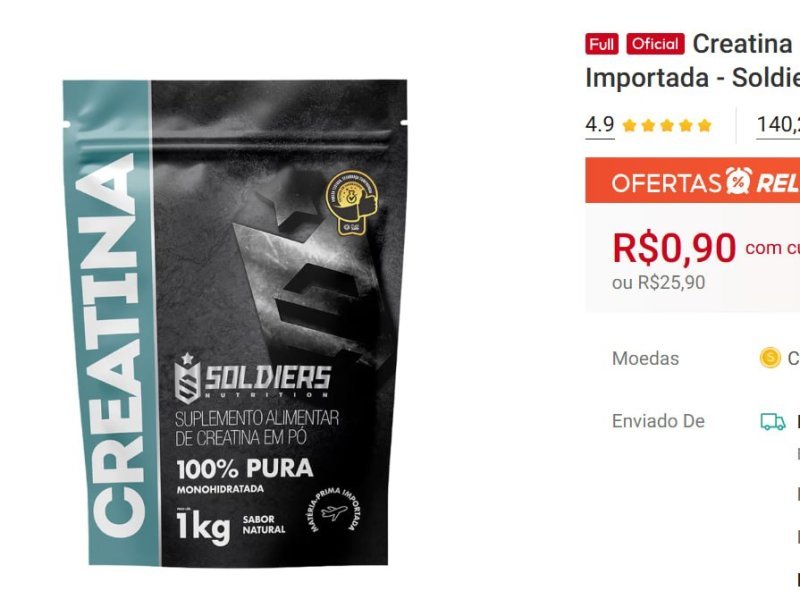Creatina Suplemento Monohidratada em Pó 100% Pura Importada - Soldiers Nutrition