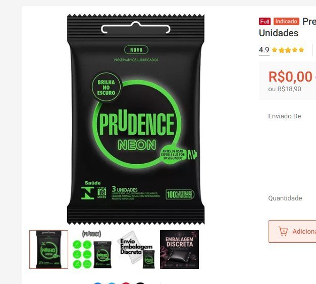 Preservativo Neon Prudence Brilha No Escuro Lubrificado 3 Unidades