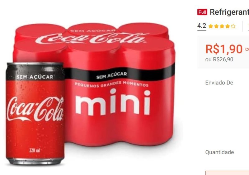 Refrigerante 6 UNIDADES Coca Cola Zero - Lata 220ml