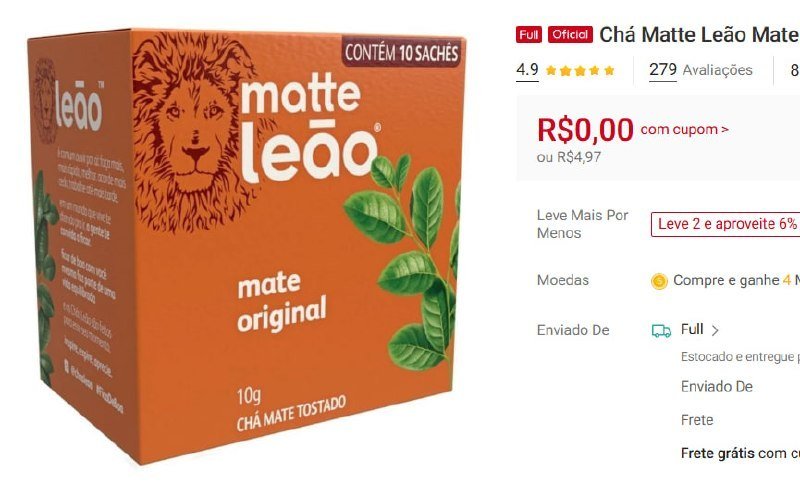 Chá Matte Leão Mate Original 10 Sachês (24g)